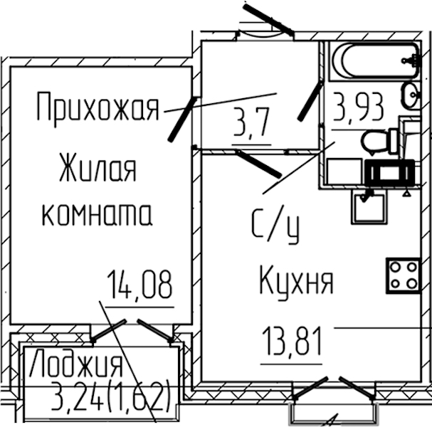 1-комнатная квартира 37.26 м², 2/8 эт., ЖК «SERTOLOVO PARK»